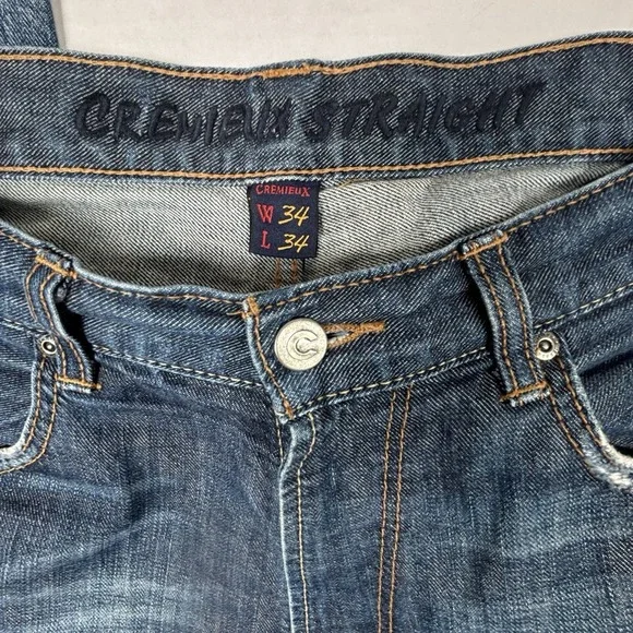 Cremieux Premium Straight Men's 34X 34 Blue Jeans Whiskers Cotton Denim Street - Picture 4 of 10